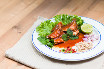 Spicy mackerels salad in tomato sauce, Thai food