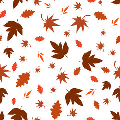 Autumn seamless pattern with leaf, autumn leaf background. Abstract leaf texture. Cute backdrop. Leaf fall. Colorful leaves. Autumn background. The elegant the template for fashion prints. Vector.