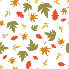 Autumn seamless pattern with leaf, autumn leaf background. Abstract leaf texture. Cute backdrop. Leaf fall. Colorful leaves. Autumn background. The elegant the template for fashion prints. Vector.