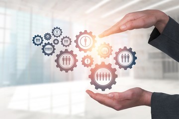 Composite image of woman hand gesturing against white background