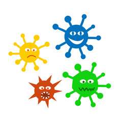 Set icons viruses. Colored viruses angry funny, dangerous, sad. Illustration in flat style