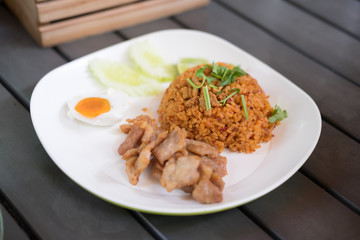 Fried rice with chili pork and salt egg