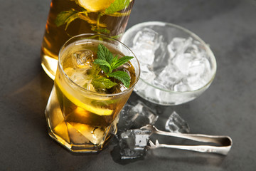 Ice tea with lemon and mint