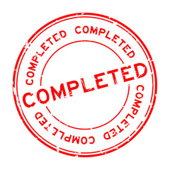 Grunge red completed round rubber seal stamp on white background
