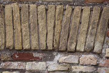 Old bricks in a medieval wall