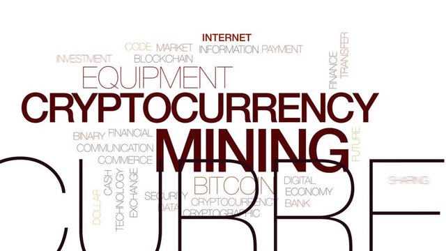 Cryptocurrency mining animated word cloud, text design animation. Kinetic typography.