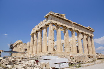 The Parthenon is a former temple, on the Athenian Acropolis, City of Athens, Greece, dedicated to the goddess Athena.