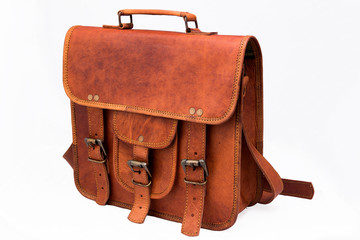 Leather Bag - A small shoulder bag or messenger bag with retro or vintage feel made of high quality leather for style conscious men and women. Available with clipping path.