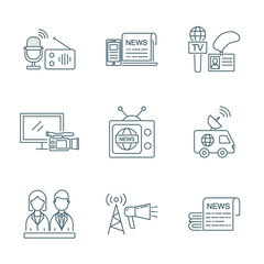 TV and media news vector icons set