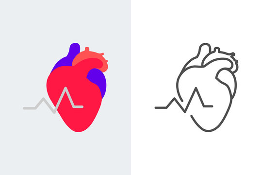 Heart icon flat and linear style