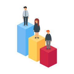 Vector illustration of businessmen standing on a graph, business success