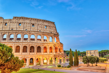 Fototapeta na wymiar Rome sunrise city skyline at Rome Colosseum (Roma Coliseum), Rome, Italy