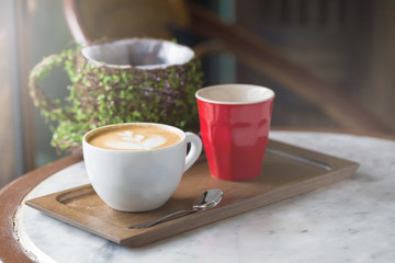 Cup of coffee with beautiful Latte art Selective focus