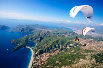 Amazing view of oludeniz with paraglider.