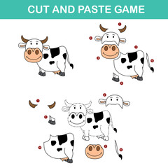 cut and past game,easy educational paper games for kids.illustration