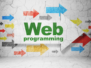 Web development concept: arrow with Web Programming on grunge wall background