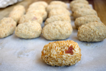 preparing rice croquettes