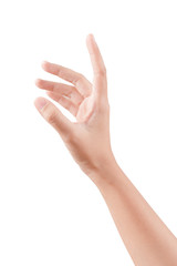 Woman beautiful hand handle of posture isolated on a white background with clipping path