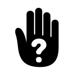 Hand question mark palm open logo. Simple style.