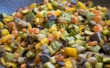 chopped ratatouille cooked in pan