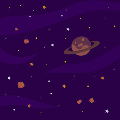 Fototapeta premium Space background with planet, starry sky Vector illustration
