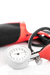 Closeup of a blood pressure monitor or sphygmomanometer