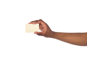 Close-up of male hand holding blank plastic card