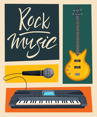 Rock music poster. Old school party. Cartoon vector illustration.