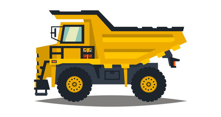 Dumper. Big car. Yellow truck. Isolated on white background. Flat style
