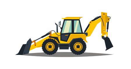 Obraz na płótnie Canvas Yellow backhoe loader on a white background. Construction machinery. Special equipment. Vector illustration.