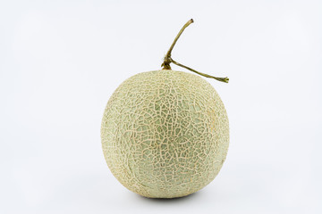Close up view of a rock melon isolated on a white background.