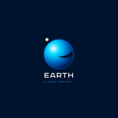 E letter. E monogram. Earth with atmosphere planet emblem.