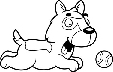 Cartoon German Shepherd Chasing Ball