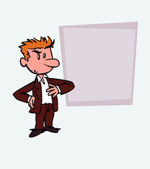 Worried white businessman. Is showing, as in a presentation, the data you want.