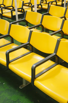Yellow chairs on inter island ferry Samoa.