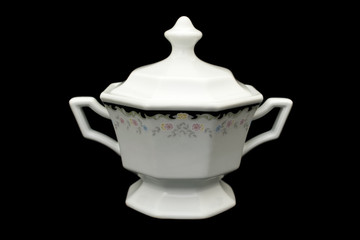 Sugar bowl. China porcelain. Black isolated.