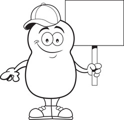 Black and white illustration of a potato holding a sign.