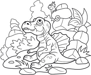 cartoon newborn Spinosaurus, cute illustration
