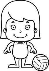 Cartoon Smiling Beach Volleyball Player Girl