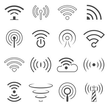WiFi Logo Vector Elements. Wireless technology concept signs in line style