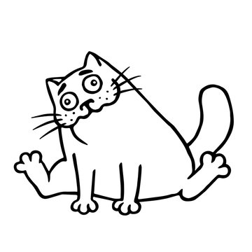 Drunk cartoon happy fat cat. Isolated vector illustration.