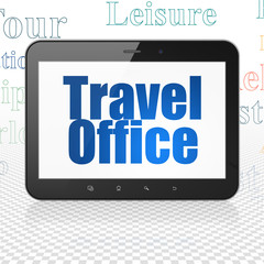 Vacation concept: Tablet Computer with Travel Office on display