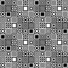 vector simple geometric seamless pattern with squares and lines in black and white