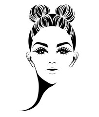 women bun hair style icon, logo women on white background
