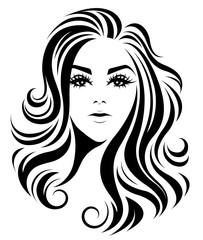 women long hair style icon, logo women on white background