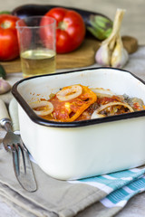 baked vegetables in a pot.