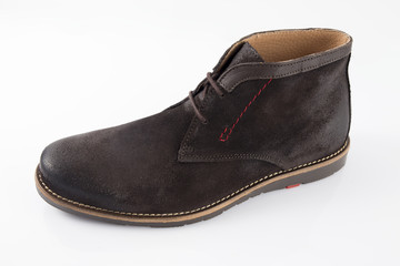 Male brown leather boot on white background, isolated product.