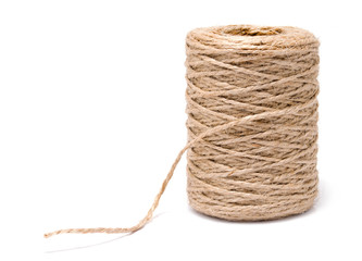 Coil of rope flaxen threads isolated on white background