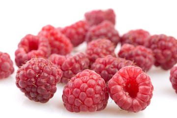 Raspberries on white background isolated