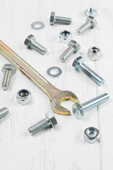steel metal bolt, wrench,washerand nut